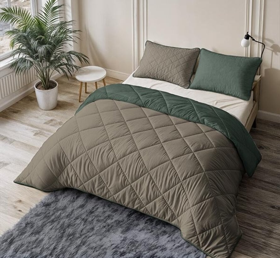 Dekbed Zonder Overtrek - Groen/Taupe Lazy