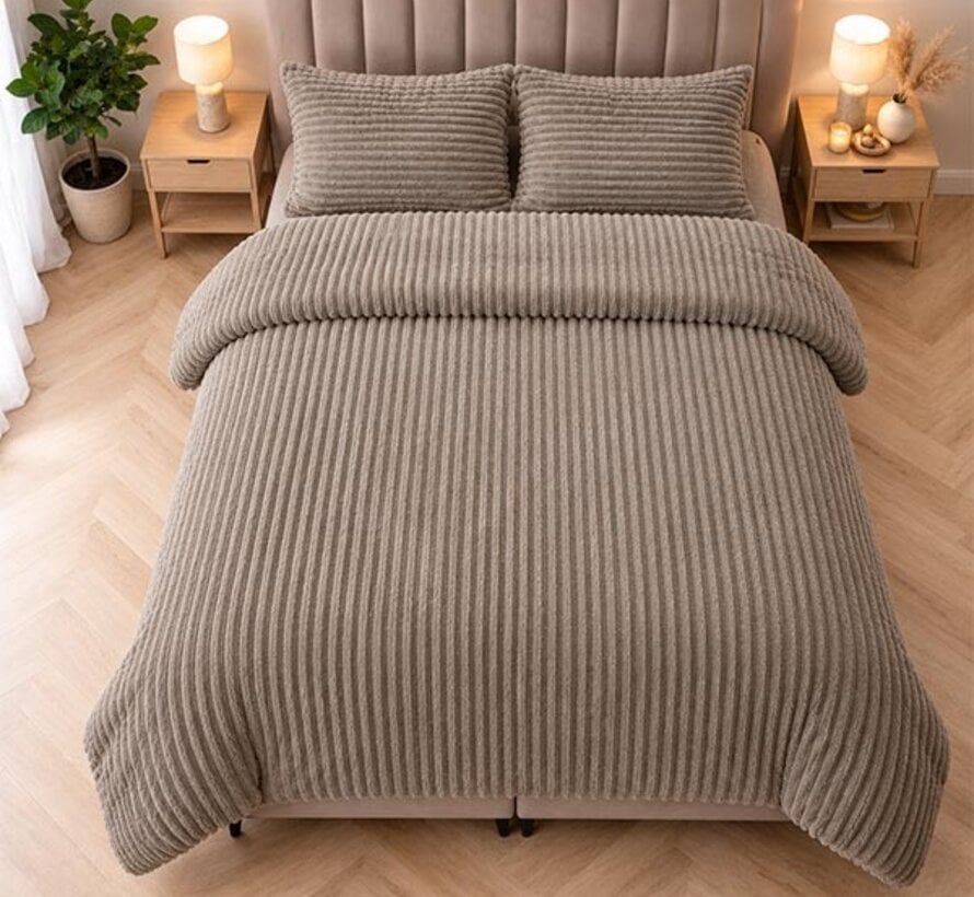 Rib Teddy - Taupe Dekbedovertrek