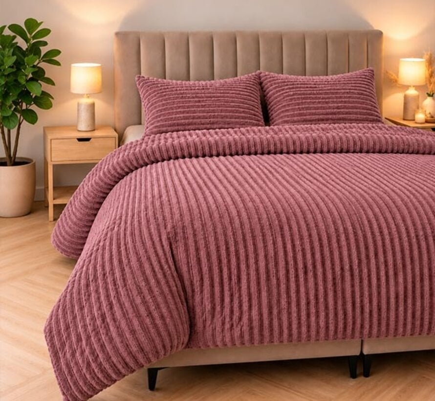 Rib Teddy - Oud Roze Dekbedovertrek