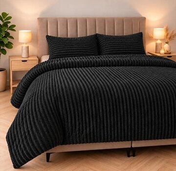 Sleeptime Rib Teddy - Antraciet/Zwart Dekbedovertrek
