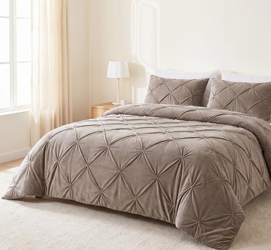 Dekbed Zonder Overtrek - Taupe/Grijs Velvet Diamond Pintuck