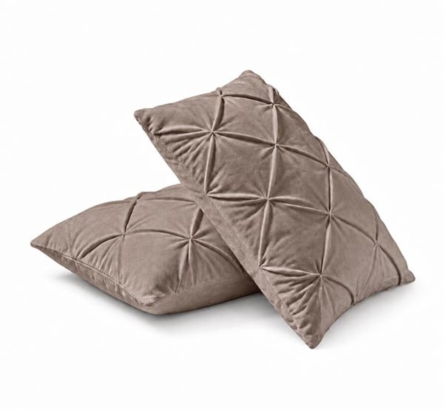 2-Pack: Kussenslopen - Taupe/Grijs Velvet Diamond Pintuck