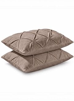 Whitelabel 2-Pack: Kussenslopen - Taupe/Grijs Velvet Diamond Pintuck