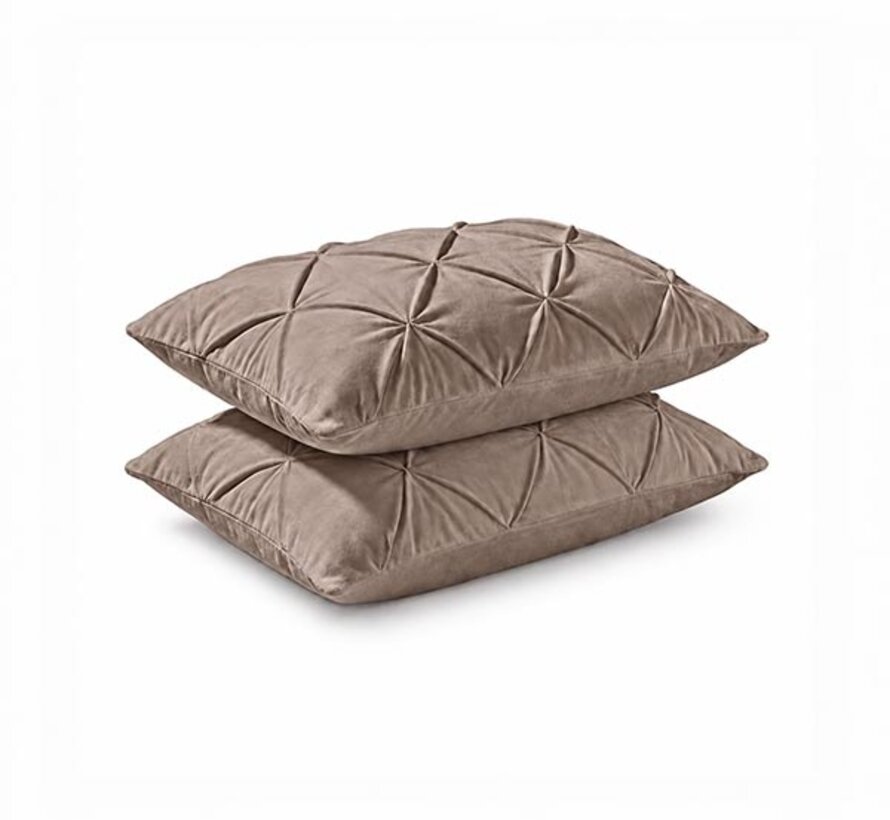 2-Pack: Kussenslopen - Taupe/Grijs Velvet Diamond Pintuck