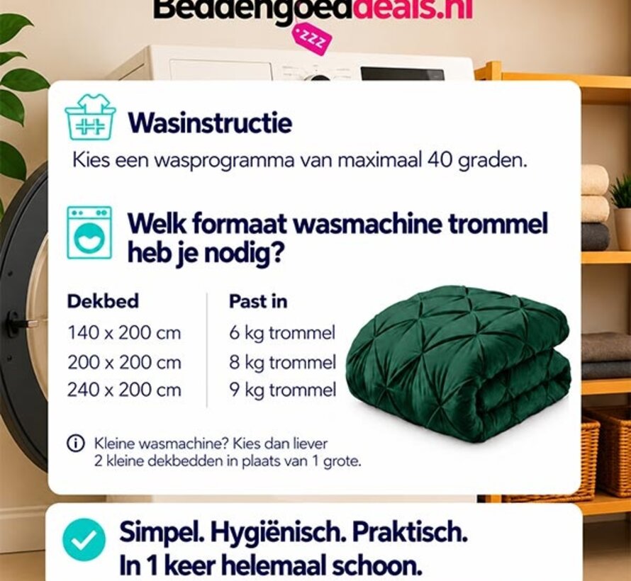 Dekbed Zonder Overtrek - Donkergroen Velvet Diamond Pintuck