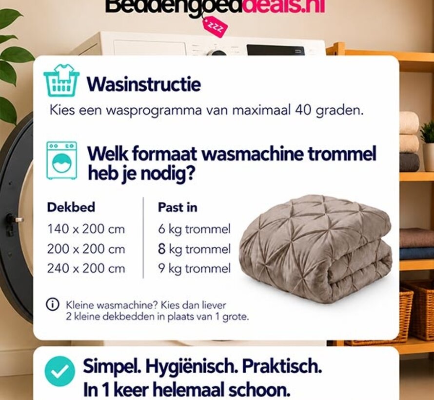 Dekbed Zonder Overtrek - Taupe/Grijs Velvet Diamond Pintuck