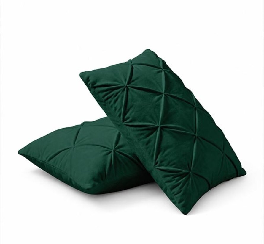 2-Pack: Kussenslopen - Donkergroen Velvet Diamond Pintuck