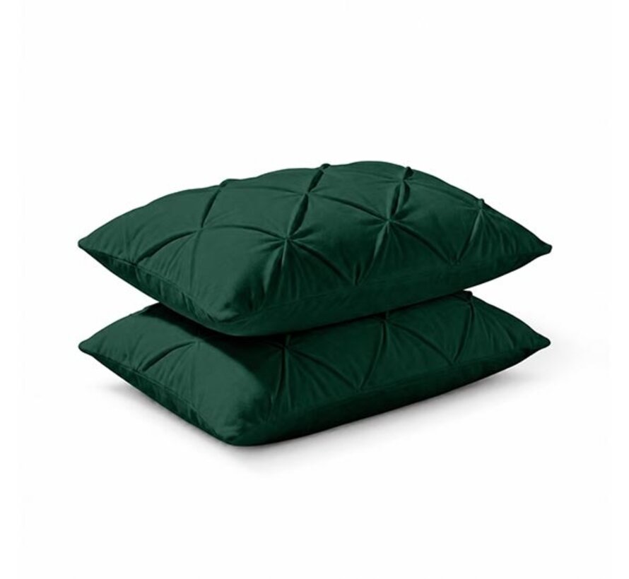 2-Pack: Kussenslopen - Donkergroen Velvet Diamond Pintuck