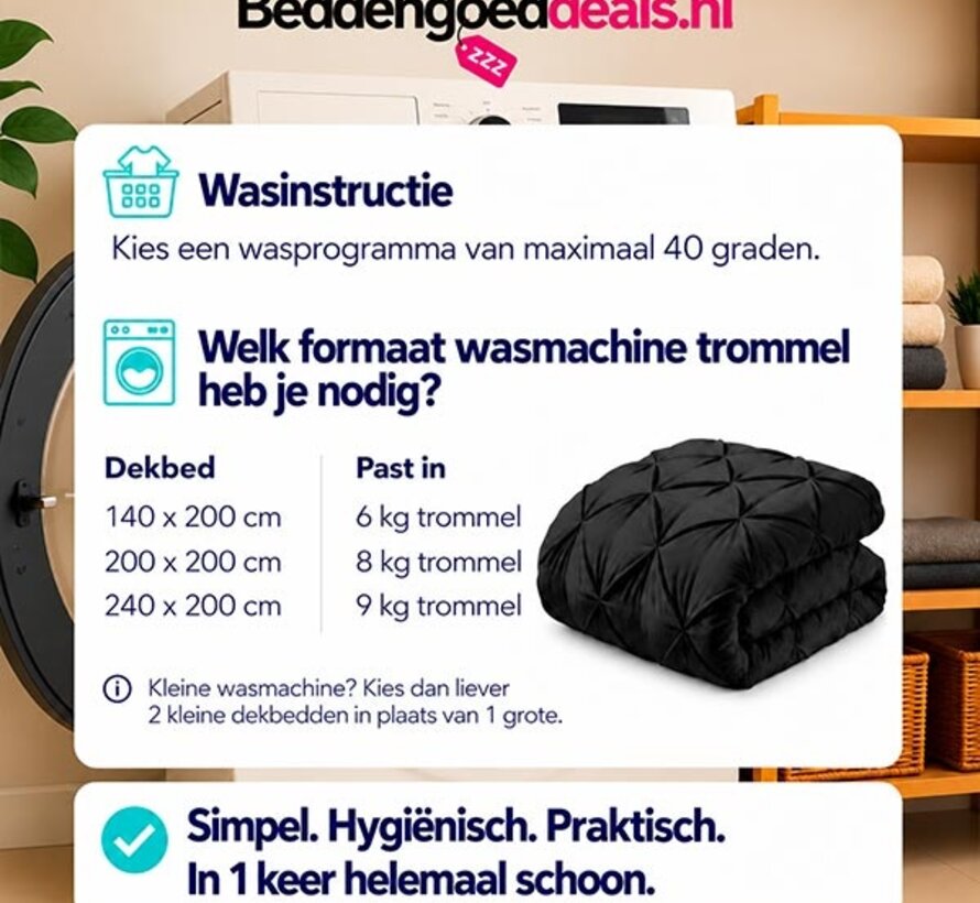 Dekbed Zonder Overtrek - Zwart Velvet Diamond Pintuck
