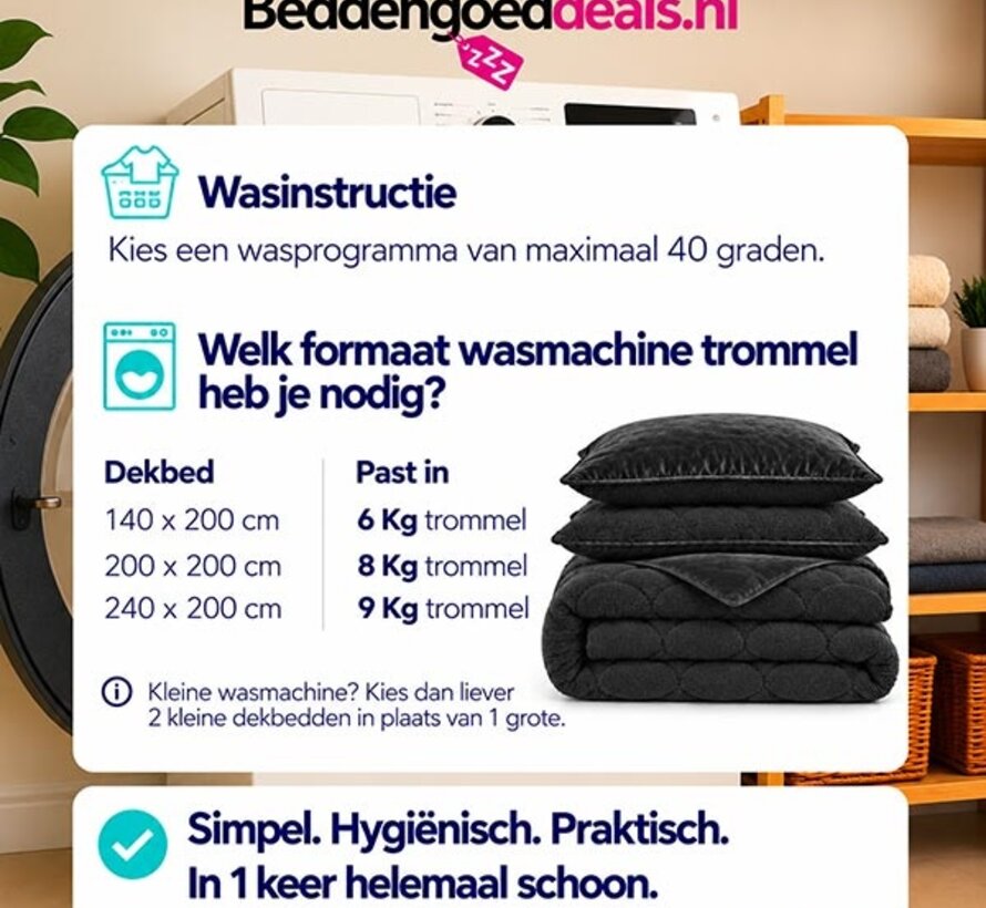 Dekbed Zonder Overtrek - Zwart Teddy & Velvet Lazy
