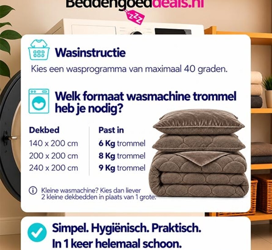 Dekbed Zonder Overtrek - Taupe/Bruin Teddy & Velvet Lazy
