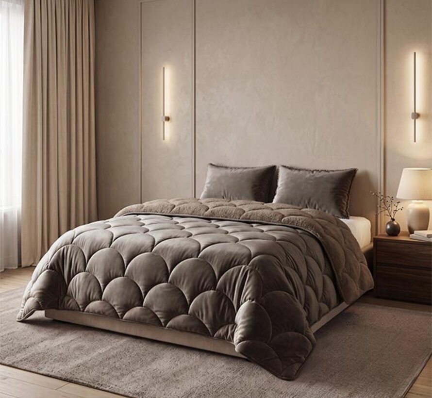 Dekbed Zonder Overtrek - Taupe/Bruin Teddy & Velvet Lazy