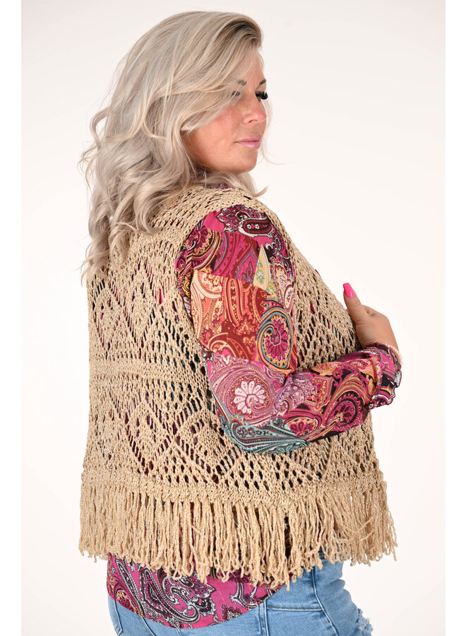 Gilet Donna Boho Senza Maniche A Uncinetto - Cardigan Ippie Stile Cavo - Foto 3
