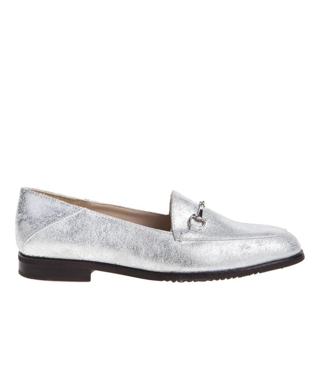 ladies silver leather loafers