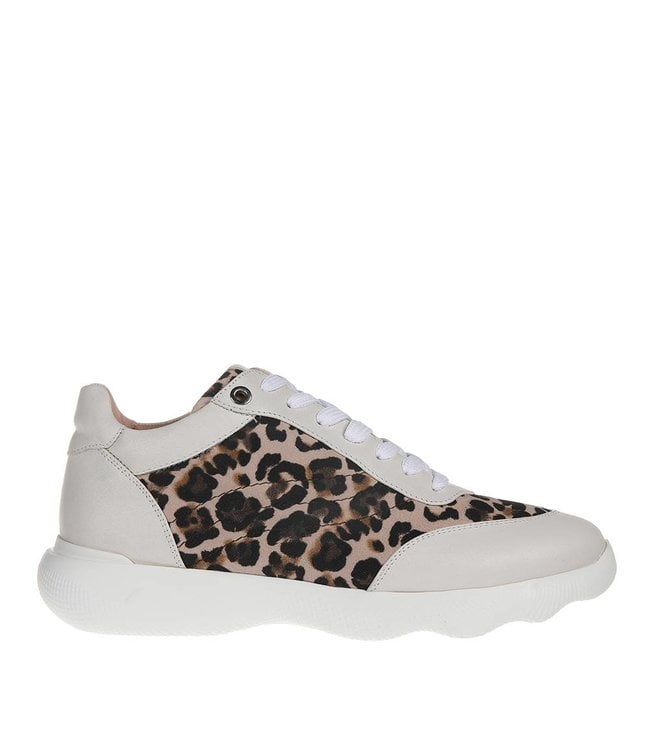 Sneakers Unisa Erwin Natural wit leer en luipaard print suède -  Squarefeet.nl