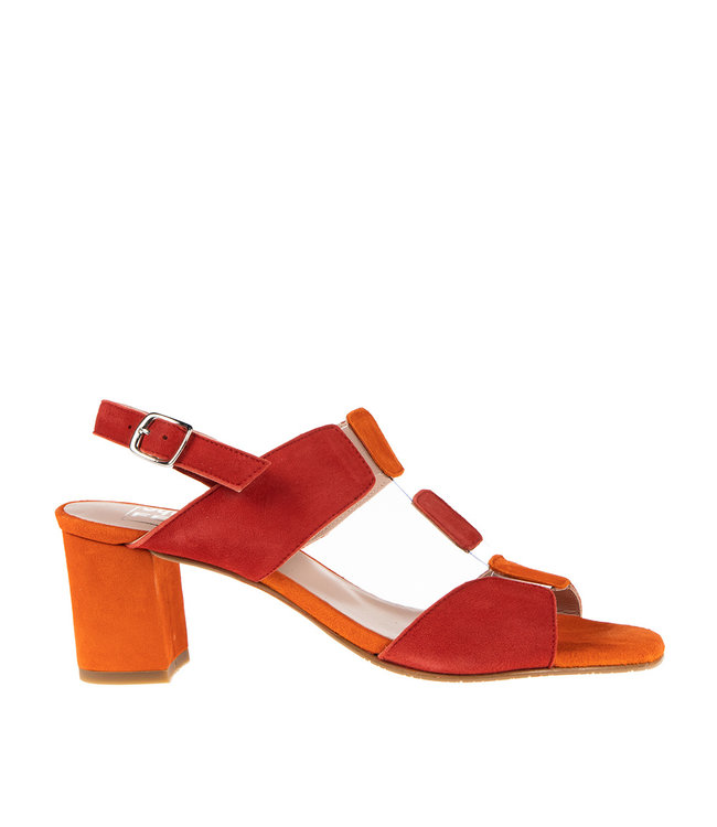 Sandaal Square Feet rood met oranje suède - Squarefeet.nl
