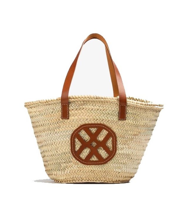 Unisa Unisa wicker shopping bag with brown leather