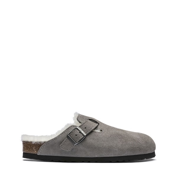 Slipper Birkenstock Boston Shearling grey Suede Squarefeet