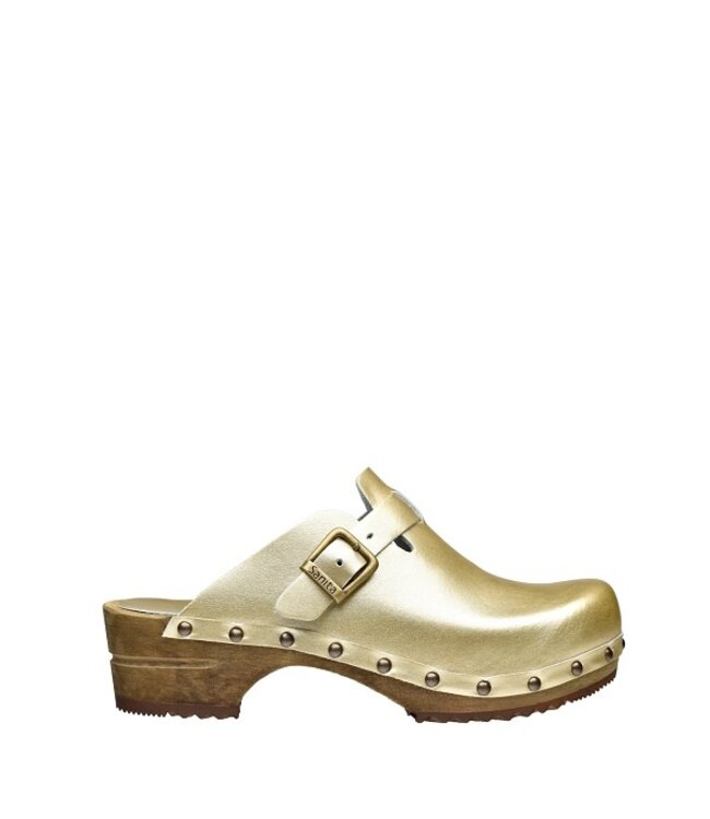 Sanita Sanita gold clogs with buckle closure