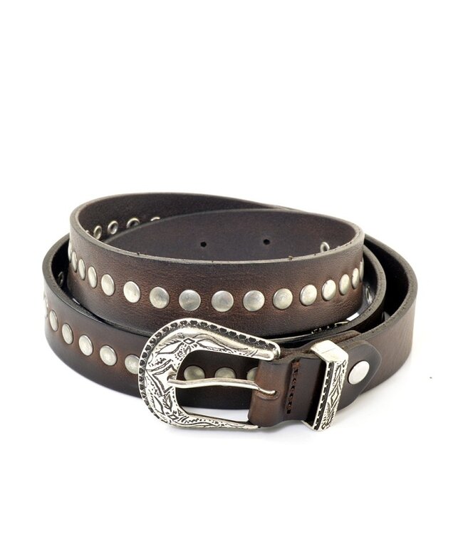 Ladies belt dot brown leather