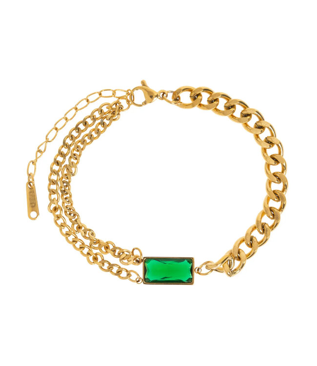 Timi of Sweden Timi of Sweden Stella Green Crystal Chain armband goud