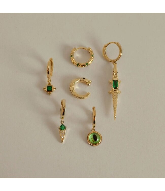 Timi of Sweden Arya Green Crystal Stud Hoops earrings gold