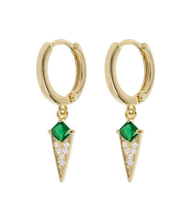 Timi of Sweden Arya Green Crystal Stud Hoops earrings gold