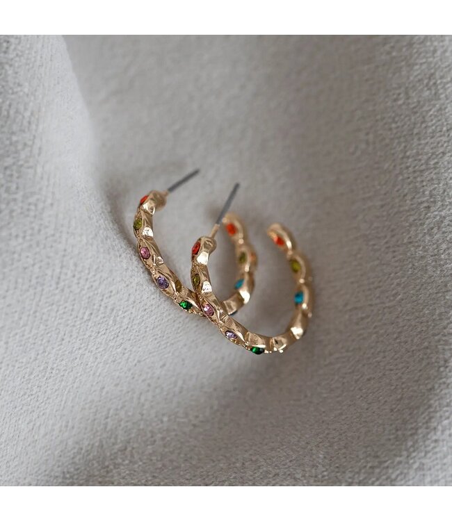 Timi of Sweden Colorful Chrystal Hoop oorbellen goud
