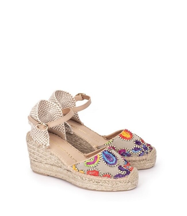 Pedro Miralles espadrilles beige met bloemen