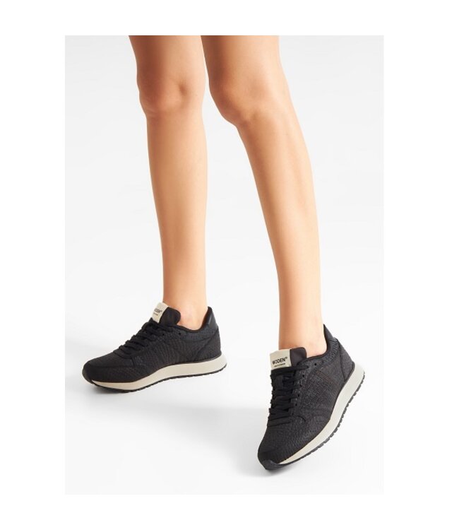 Woden Ronja Croco Leather black women's sneakers
