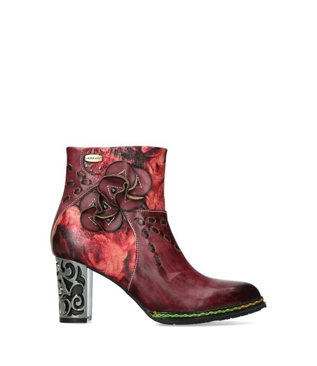 Laura Vita floral ankle boot dark red leather
