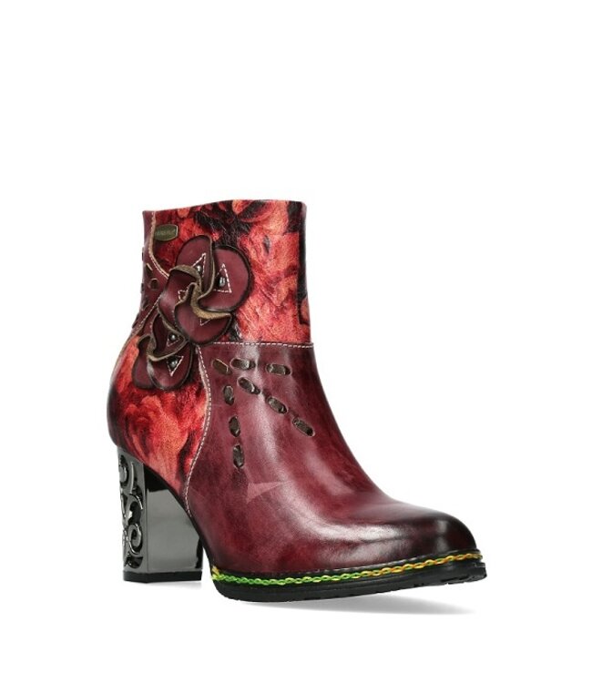 Laura Vita floral ankle boot dark red leather