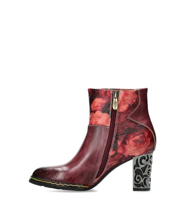 Laura Vita floral ankle boot dark red leather