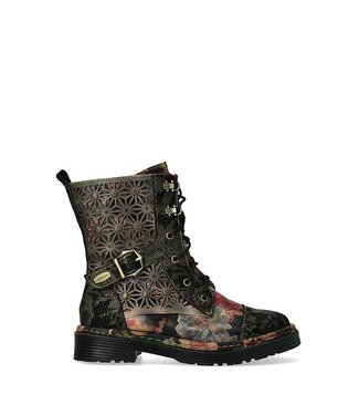 Laura Vita Laura Vita halfhoge veterboots gebloemd zwart leer
