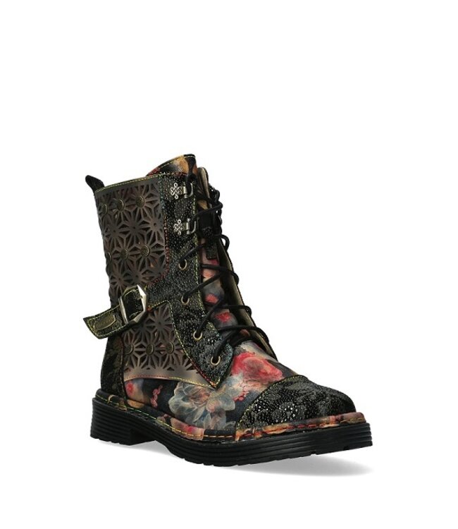 Laura Vita mid-high lace-up boots in floral black leather