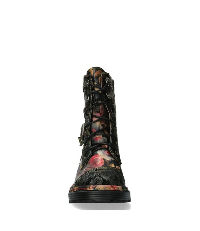 Laura Vita mid-high lace-up boots in floral black leather