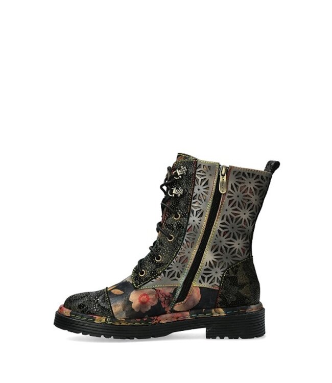 Laura Vita mid-high lace-up boots in floral black leather