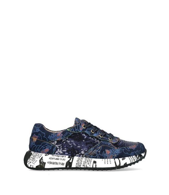 Laura Vita Burton sneakers blue with floral print and sequins