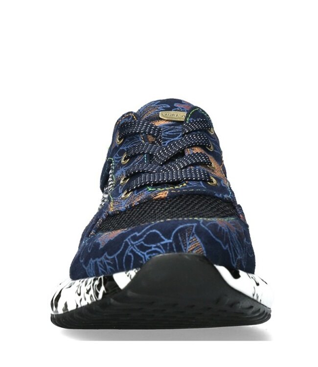 Laura Vita Burton sneakers blauw gebloemd met pailletten