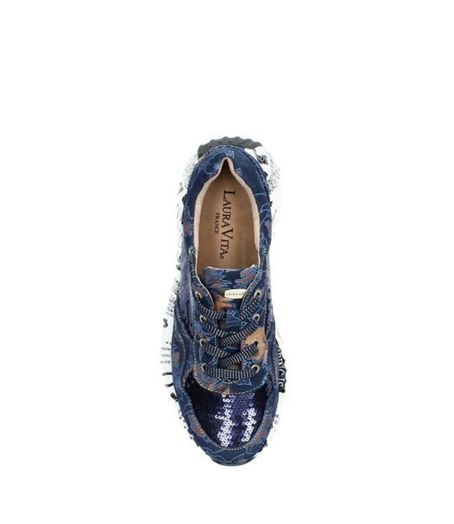 Laura Vita Burton sneakers blue with floral print and sequins