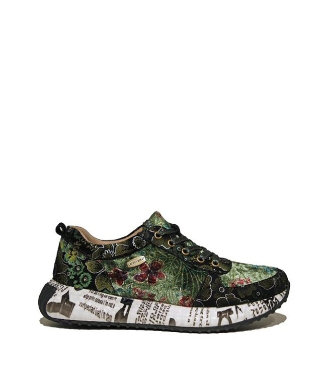 Laura Vita Burton groen sneakers gebloemd suède en fluweel