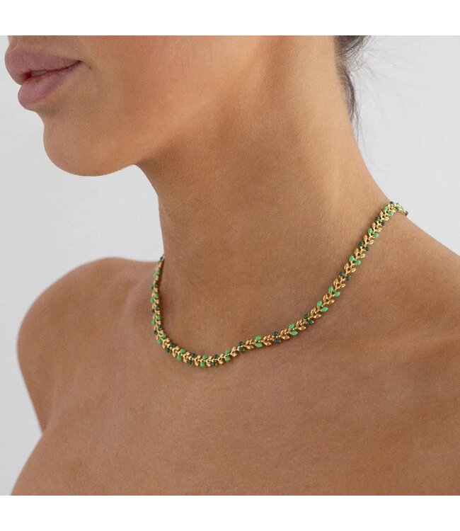 Fleur Enamel Wheat Chain Necklace stainless st