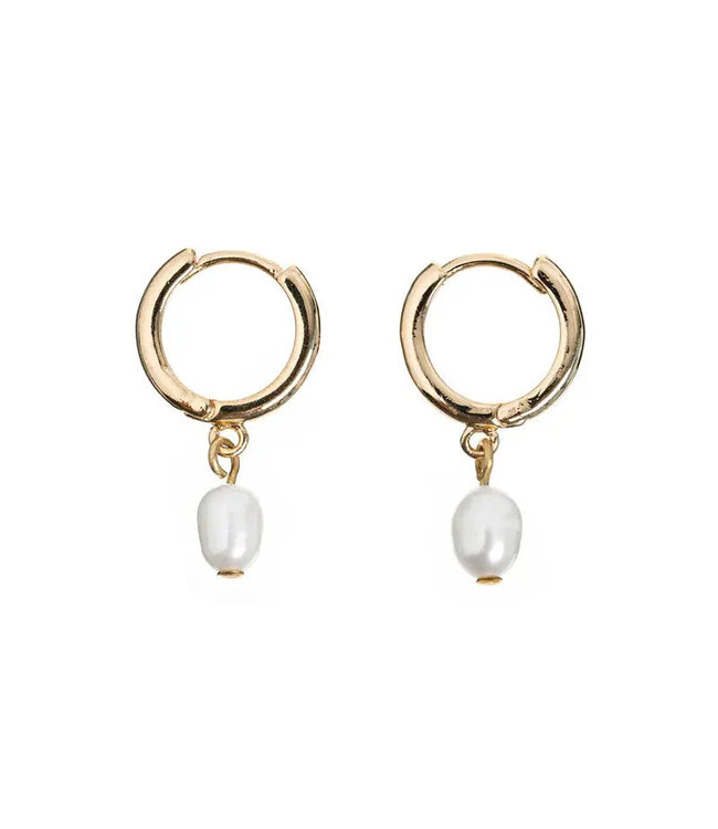 Pearl Small Hoop Earrings Gold
