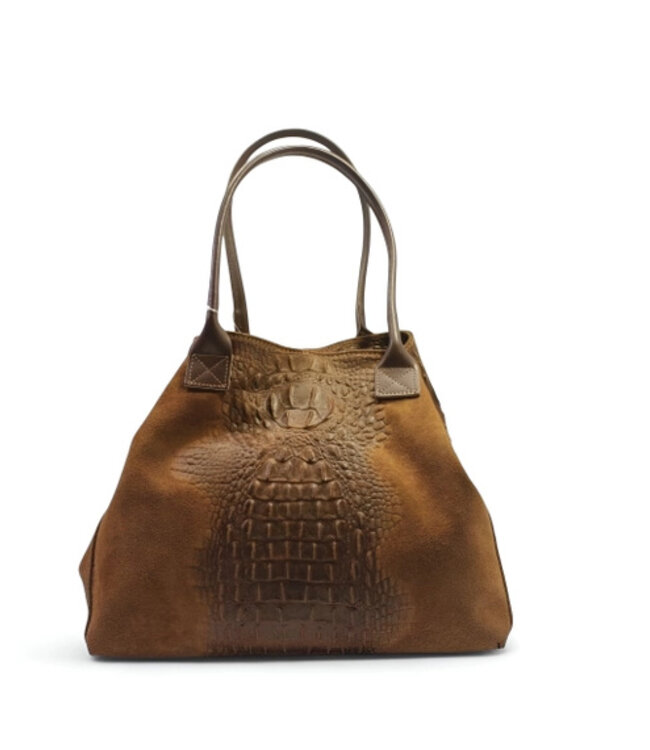 Zeen Lola croco ladies bag brown suede