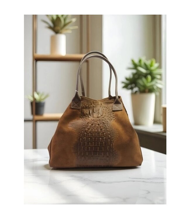 Zeen Lola croco ladies bag brown suede