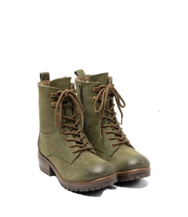 Lazamani dames veterboots groen nubuck met wol gevoerd