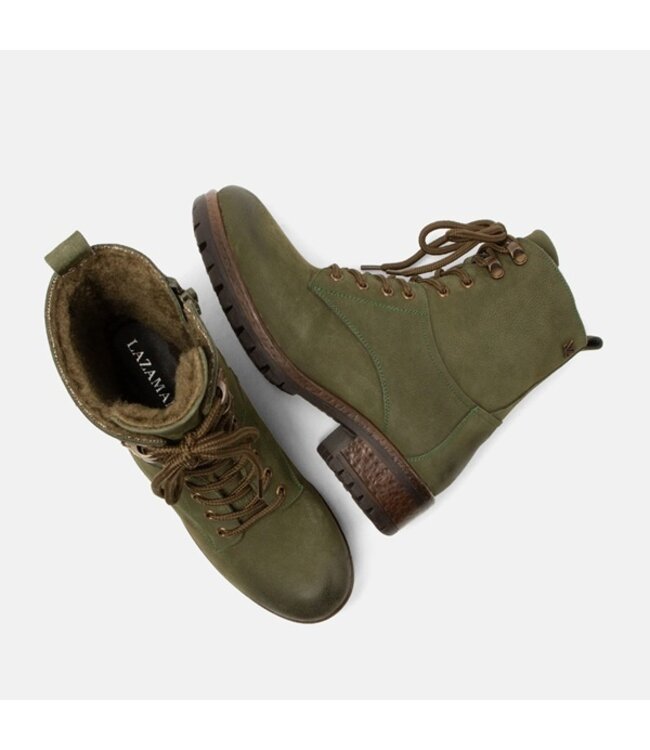 Lazamani dames veterboots groen nubuck met wol gevoerd