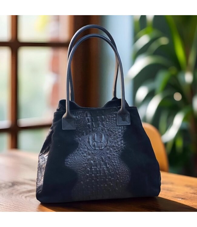 Zeen Lola Croco women's bag black suede