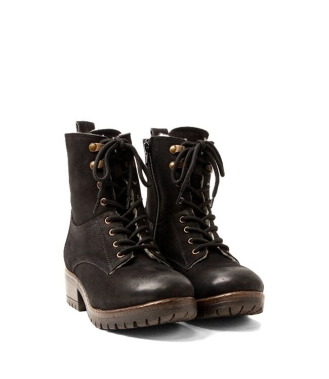 Lazamani dames veterboots wol gevoerd zwart