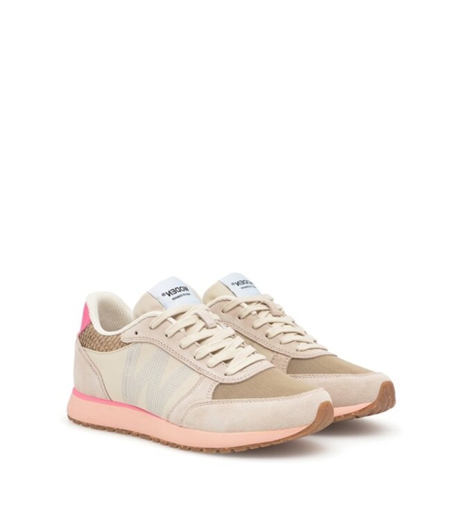 Woden Ronja roze met beige dames sneakers